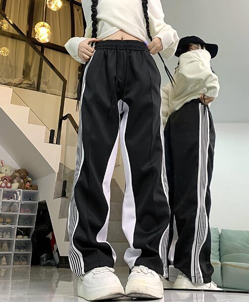 乐天商城 - ライン　パンツ　ズボン　ボトムス　スウェット ロング　ワイド　太い　太め　大きいサイズ　ビッグ　ジャージ 　ゆったり　ハイウエスト　ポケット　ダンス　衣装　ヒップホップ　HIPHOP　レディース　メンズ　ガールズ　個性的　奇抜　かっこいい