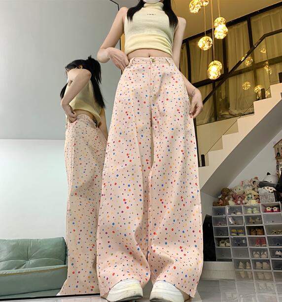 樂天商城 - 水玉　カラフル　パンツ　ズボン　ボトムス　スウェット ロング　ワイド　太い　太め　大きいサイズ　ビッグ　ゆったり　ハイウエスト　ポケット　ダンス　衣装　ヒップホップ　HIPHOP　レディース　ガールズ　個性的　奇抜　かっこいい