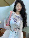 シースルー トップス カットソー 長袖 透け感 Tシャツ インナー 薄手 ダンス 衣装 ヒップホップ HIPHOP レディース ガールズ ストリート 個性的 奇...