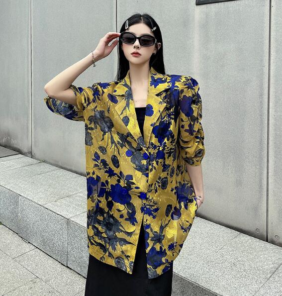 乐天商城 - モード系　総柄　半袖　 ビッグシルエット ゆめかわいい 奇抜 派手 ジャケット アウター ダンス 衣装 ヒップホップ コスチューム 韓国ファッション 大きいサイズ 個性的 服 原宿系　オーバーサイズ レディース　ガールズ　 きれいめ
