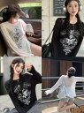 プリント トップス カットソー Tシャツ 長袖 透け感 ゆったり シンプル ダンス 衣装 ヒップホップ HIPHOP レディース ガールズ ストリート 個性的 ...