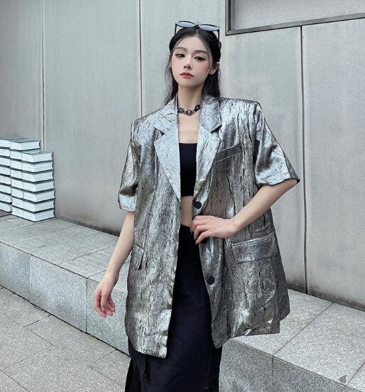 乐天商城 - モード系 　半袖　 ビッグシルエット ゆめかわいい 奇抜 派手 ジャケット アウター ダンス 衣装 ヒップホップ コスチューム 韓国ファッション 大きいサイズ 個性的 服 原宿系　オーバーサイズ レディース　ガールズ　 きれいめ