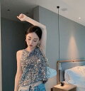 スパンコール キラキラ カットソー ベスト tシャツ トップス ダンス 衣装 ゆったり ヒップホップ HIPHOP レディース ガールズ ストリート 大人 派手...