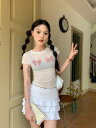 リボン シースルー トップス カットソー 半袖 透け感 Tシャツ インナー 薄手 ショート丈 短い 短め へそ出し ダンス 衣装 ヒップホップ HIPHOP ...