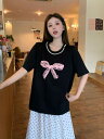 プリント リボン トップス カットソー 半袖 Tシャツ ビッグ 大きいサイズ ゆったり ダンス 衣装 ヒップホップ HIPHOP レディース ガールズ ストリ...