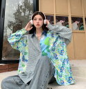 カラフル 切替 総柄 シャツ ブラウス トップス カットソー 長袖 前開き ゆったり 大きいサイズ ダンス 衣装 ヒップホップ HIPHOP レディース ガール...