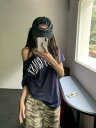 肩出し ロゴ トップス カットソー 半袖 薄手 ダンス 衣装 ヒップホップ HIPHOP レディース ガールズ ストリート 個性的 奇抜 派手 韓国 おしゃ...
