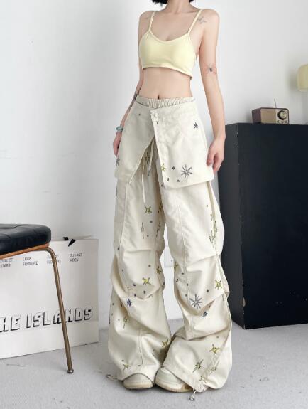 乐天商城 - ♪S~L展開♪2WAY 取り外し可　パンツ　ズボン　ボトムス　スウェット ロング　ワイド　太い　太め　大きいサイズ　ビッグ　ゆったり　ハイウエスト　ポケット　ダンス　衣装　ヒップホップ　HIPHOP　レディース　ガールズ　個性的　奇抜　かっこいい