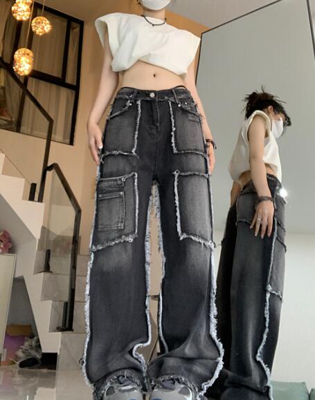 ♪S~XL展開♪ デニム ズボン ボトムス パンツ ジーンズ ジーパン ストレート ダメージ ダンス 衣装 ヒップホップ HIPHOP レディース メンズ ガールズ ストリート 奇抜 派手 韓国 ビッグ 大きいサイズ