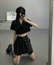 ♪S~XL展開♪ベルト チェーン付き プリーツ スカート キュロット スカパン シンプル ハイウエスト ミニスカ ミニ 膝上 ひざ丈 ボトムス ダンス 衣装 ヒ...