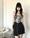 チューブトップ キャミソール タンクトップ トップス 無地 シルバー 銀色 レディース ガールズ ダンス 衣装 ヒップホップ HIPHOP へそ出し 肌見せ 短...
