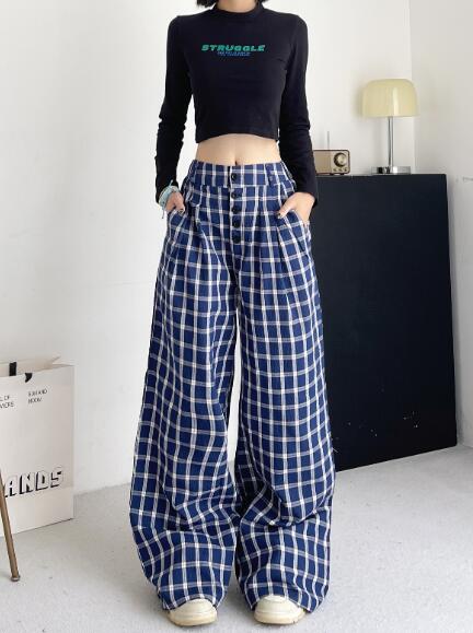 乐天商城 - ♪S-L展開♪チェック柄　レトロ　パンツ　ズボン　ボトムス　 ロング　ワイド　太い　太め　大きいサイズ　ビッグ　ジャージ　　ゆったり　ハイウエスト　ポケット　ダンス　衣装　ヒップホップ　HIPHOP　レディース　ガールズ　個性的　奇抜　かっこいい
