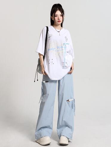 乐天商城 - ♪S-XL展開♪リボン　肌見せ　パンツ　ズボン　ボトムス　スウェット ロング　ワイド　太い　太め　大きいサイズ　ビッグ　ジャージ 　ゆったり　ハイウエスト　ポケット　ダンス　衣装　ヒップホップ　HIPHOP　レディース　ガールズ　個性的　奇抜　かっこいい