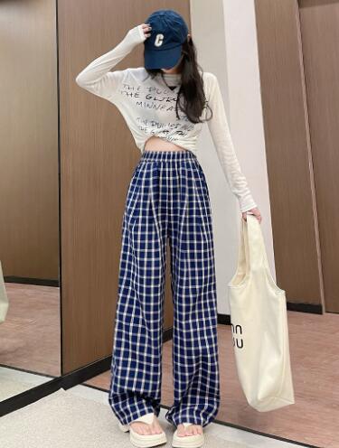 乐天商城 - ♪S-XL展開♪チェック柄　レトロ　パンツ　ズボン　ボトムス　ゴム　ロング　ワイド　太い　太め　大きいサイズ　ビッグ　ジャージ　　ゆったり　ハイウエスト　ポケット　ダンス　衣装　ヒップホップ　HIPHOP　レディース　ガールズ　個性的　奇抜　かっこいい