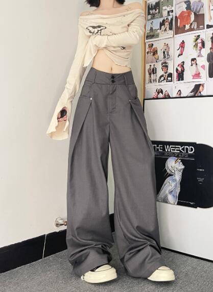 乐天商城 - パンツ　ズボン　ボトムス　 ロング　ワイド　太い　太め　大きいサイズ　ビッグ 　ゆったり　ハイウエスト　ポケット ブラック　黒　グレー　ダンス　衣装　ヒップホップ　HIPHOP　レディース　ガールズ　個性的　奇抜　かっこいい