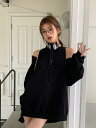 長袖 肩出し トップス カットソー トレーナー ブラック 黒 グレー 無地 長め 大きいサイズ ゆったり シンプル ダンス 衣装 ヒップホップ HIPHOP ...