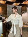 ボレロ 長袖 トップス カットソー ブラウス シャツ Vネック ホワイト 白 ゆったり レディース ガールズ ストリート 個性的 奇抜 かわいい カジュアル ストリート 韓国ファッション