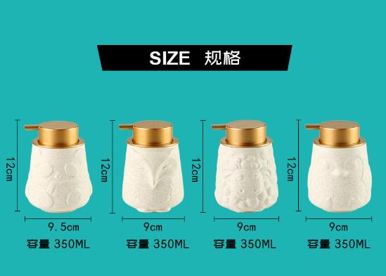 詰め替え　ボトル　ホルダー　白　緑　青　ピンク　動物　韓国　雑貨　インテリア　北欧　おしゃれ　洗面所　ハンドソープ　容器　収納　大容量　ソープ　陶器　ポンプ　ソープボトル　筒形　ソープディスペンサー　かわいい　可愛い