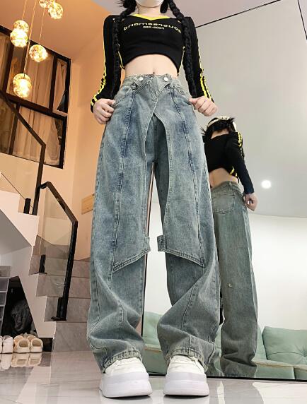 乐天商城 - デニム　ズボン　ボトムス　パンツ　ジーンズ　ジーパン デザイン　ストレート　ロング　シンプル　ダンス　衣装　ヒップホップ　HIPHOP　レディース　ガールズ　メンズ　ストリート　奇抜　派手　韓国　ビッグ　大きいサイズ