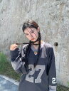 ユニフォーム風 ロゴ ナンバー 長袖 トップス カットソー tシャツ Vネック グレー 灰 長め ベースボール スポーツ ダンス 衣装 ヒップホップ HIPHOP レディース メンズ ガールズ ストリート スケーター