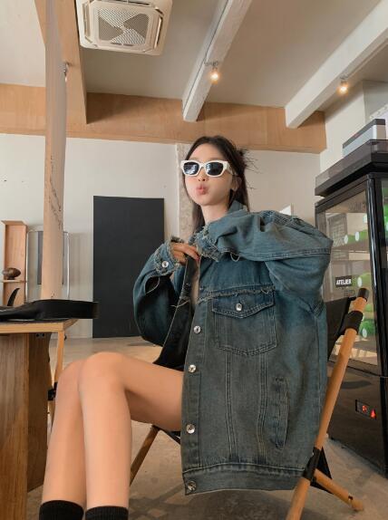 ジージャン デニム ジャケット 長袖 Gジャン 青 ブルー ダメージ ボタン ポケット ビッグ 大きいサイズ ダンス 衣装 ヒップホップ HIPHOP レディース メンズ ガールズ 大人 ストリート アウター ジャンパー 韓国 おしゃれ