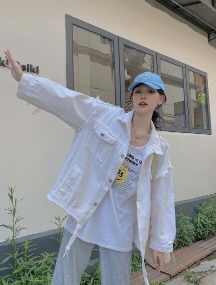 乐天商城 - ジージャン　デニム　ジャケット　長袖　Gジャン　ホワイト 白　ボタン　ポケット　ビッグ　大きいサイズ　ダンス　衣装　ヒップホップ　HIPHOP　レディース　メンズ　ガールズ　大人　ストリート　アウター　ジャンパー　韓国