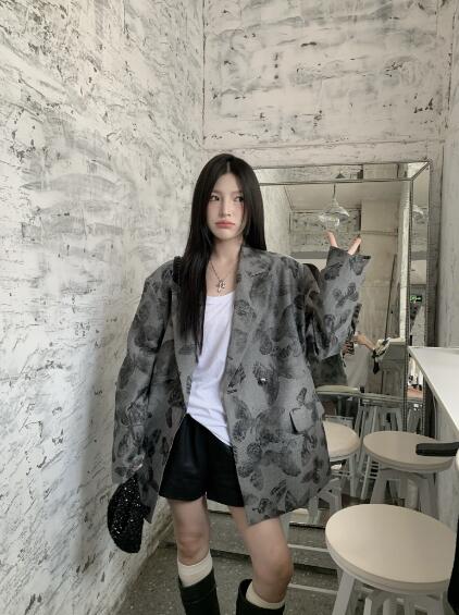 乐天商城 - モード系 　ちょうちょ　総柄　ジャケット　アウター　長袖　大きいサイズ　ビッグ　ゆったり　ポケット　前開き　ダンス　衣装　ヒップホップ　HIPHOP　レディース　　ガールズ　奇抜　個性的