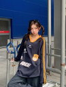 ユニフォーム風 ロゴ ライン 長袖 トップス カットソー トレーナー イエロー ネイビー 長め ダンス 衣装 ヒップホップ HIPHOP レディース メンズ ...