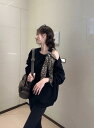 肩出し ヒョウ柄 リボン 長袖 トップス カットソー トレーナー 無地 シンプル ブラック 黒 グレー ゆったり 長め ダンス 衣装 ヒップホップ HIPHO...