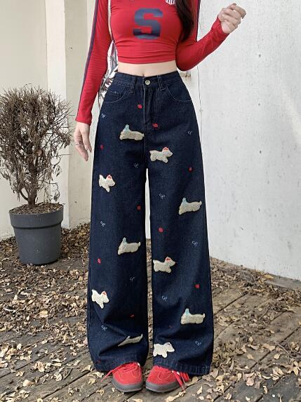 刺繍　ワッペン　パンツ　ズボン　ボトムス　ロング　