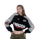 ロゴ プリント 長袖 トップス カットソー トレーナー へそ出し 短め 短い ゆったり ダンス 衣装 ヒップホップ HIPHOP レディース ガールズ スト...