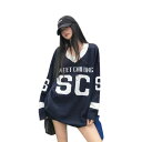 ユニフォーム風 ロゴ 長袖 トップス カットソー ニット セーター ネイビー ダンス 衣装 ヒップホップ HIPHOP レディース メンズ ガールズ ストリート...