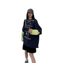 重ね着風 ロゴ プリント バイカラー トップス トレーナー スウェット 長袖 大きいサイズ ビッグ ゆったり ネイビー イエロー 長め ダンス 衣装 ヒップホッ...