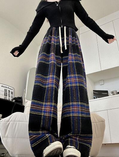 乐天商城 - チェック柄　パンツ　ズボン　ボトムス　スウェット ロング　ワイド　太い　太め　大きいサイズ　ビッグ　ジャージ　ゆったり　ハイウエスト　ポケット　動きやすい　ダンス　衣装　ヒップホップ　HIPHOP　レディース　ガールズ　カジュアル　秋冬新品