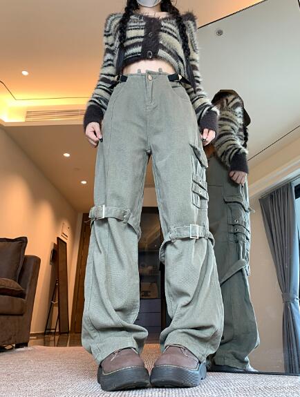 ベルト デニム ズボン ボトムス パンツ ジーンズ ジーパン ストレート ロング シンプル ダンス 衣装 ヒップホップ HIPHOP レディース ガールズ メンズ ストリート 奇抜 派手 韓国 ビッグ 大きいサイズ かっこいい