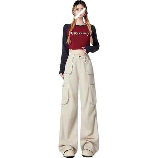 カーゴパンツ デニム ズボン ボトムス パンツ ジーンズ ジーパン ストレート ロング シンプル ワイド 太い 太め ダンス 衣装 ヒップホップ HIPHOP レディース ガールズ メンズ ストリート 奇抜 派手 韓国 ビッグ 大きいサイズ かっこいい