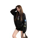 レトロ プリント トレーナー パーカー トップス スウェット 長袖 大きいサイズ ビッグ ゆったり ダンス 衣装 ヒップホップ HIPHOP レディース ガール...