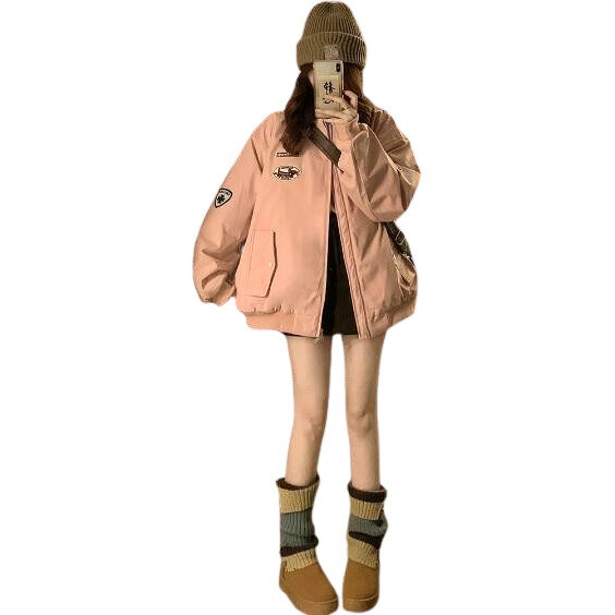 刺繍　ワッペン　厚手　防寒　あったたか　ボア　スタジャン　ベースボールジャケット　韓国系ファッション　韓国　ジャケット　ブルゾン　ジャンパー　レディース　メンズ　ガールズ　ダンス衣装　ダンス　発表会　文化祭　イベント　個性的　奇抜　HIPHOP　アウターのサムネイル