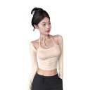 紐 トップス カットソー インナー セクシー 長袖 シンプル 大人 無地 tシャツ レディース ガールズ ストリート 春 秋 冬
