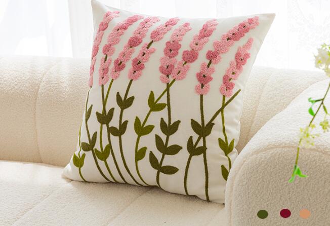 乐天商城 - 刺繍　ラベンダー　クッション　4デザイン　クッションカバー　カバー　フラワー　もこもこ　大きい　大きめ　45cm×45cm　北欧　おしゃれ　可愛い　デザイン　四角　正方形　韓国　雑貨　インテリア　北欧