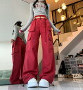 カーゴパンツ パンツ ズボン ボトムス スウェット ロング ワイド 太い 太め 大きいサイズ ビッグ ゆったり ハイウエスト ポケット ダンス 衣装 ヒップホップ HIPHOP レディース ガールズ 個性的 奇抜(4)