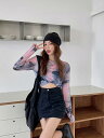 マーブル シースルー トップス カットソー 長袖 透け感 Tシャツ インナー 薄手 セクシー ダンス 衣装 ヒップホップ HIPHOP レディース ガールズ ス...
