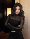 肌見せ シースルー トップス カットソー 長袖 透け感 Tシャツ インナー 薄手 セクシー レディース ガールズ ストリート 個性的 奇抜 派手 韓国 おしゃれ