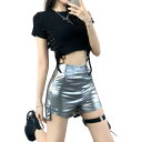 「即納」ショートパンツ シルバー ズボン パンツ ボトムス 膝上 ハイウエスト ダンス 衣装 ヒップホップ HIPHOP レディース ガールズ ストリート セクシー ステージ 奇抜 派手 個性的 韓国ファッション 送料無料