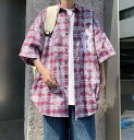 チェック柄 ブラウス 半袖 シャツ トップス カットソー 前開き ボタン 大きいサイズ ビッグ ダンス 衣装 ヒップホップ HIPHOP レディース メンズ ガ...