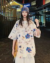 ブラウス 半袖 シャツ トップス カットソー 前開き ボタン 大きいサイズ ビッグ ダンス 衣装 ヒップホップ HIPHOP レディース メンズ ガールズ ス...