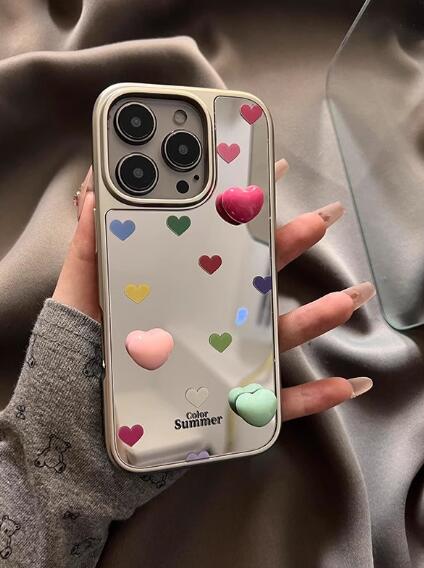樂天商城 - ハート iPhoneケース シルバー ミラー おしゃれ 韓国 可愛い 薄型 軽量 耐衝撃 アイフォンケース スマホケース カバー