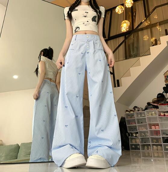 樂天商城 - 刺繍　ちょうちょう　総柄　パンツ　ズボン　ボトムス　スウェット ロング　ワイド　太い　太め　大きいサイズ　ビッグ　ジャージ　ゆったり　ハイウエスト　ポケット　ダンス　衣装　ヒップホップ　HIPHOP　レディース　ガールズ　個性的　奇抜　韓国ファッション