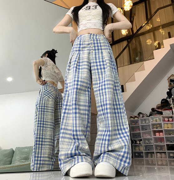 乐天商城 - チェック柄　パンツ　ズボン　ボトムス　スウェット ロング　ワイド　太い　太め　大きいサイズ　ジャージ　ビッグ　ゆったり　ハイウエスト　ポケット　ダンス　衣装　ヒップホップ　HIPHOP　レディース　ガールズ　個性的　奇抜　韓国ファッション