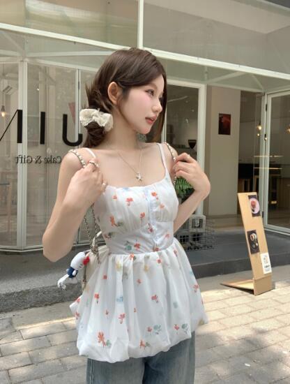 樂天商城 - 花柄　総柄　キャミソール　トップス　カットソー　レディース　ガールズ　ストリート　個性的　奇抜　韓国　おしゃれ　可愛い